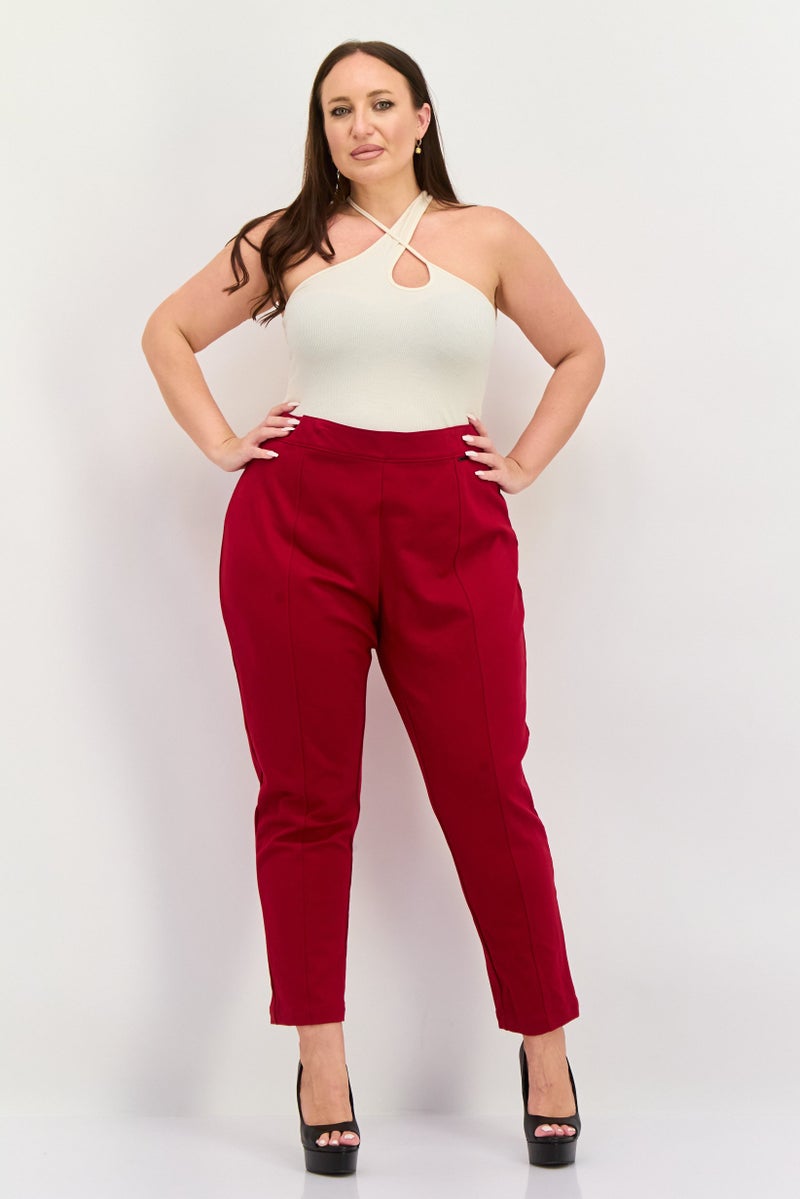 ANNE KLEIN Women Plain Pull On Leggings, Red - Image 4