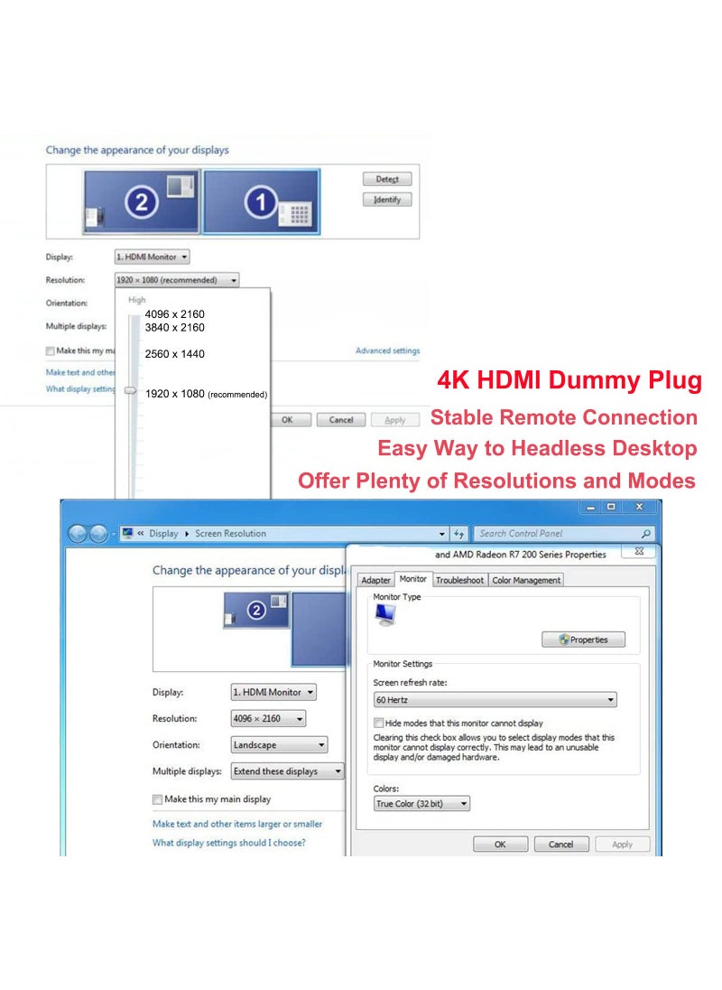 DTech DTECH 4K HDMI Dummy Plug Display Emulator Headless Ghost Adapter Compatible with Windows Mac OSX Linux Support 4kx2k 2160P 1080p for Computer Desktop (fit-Headless, 5 Pack)  - Image 3