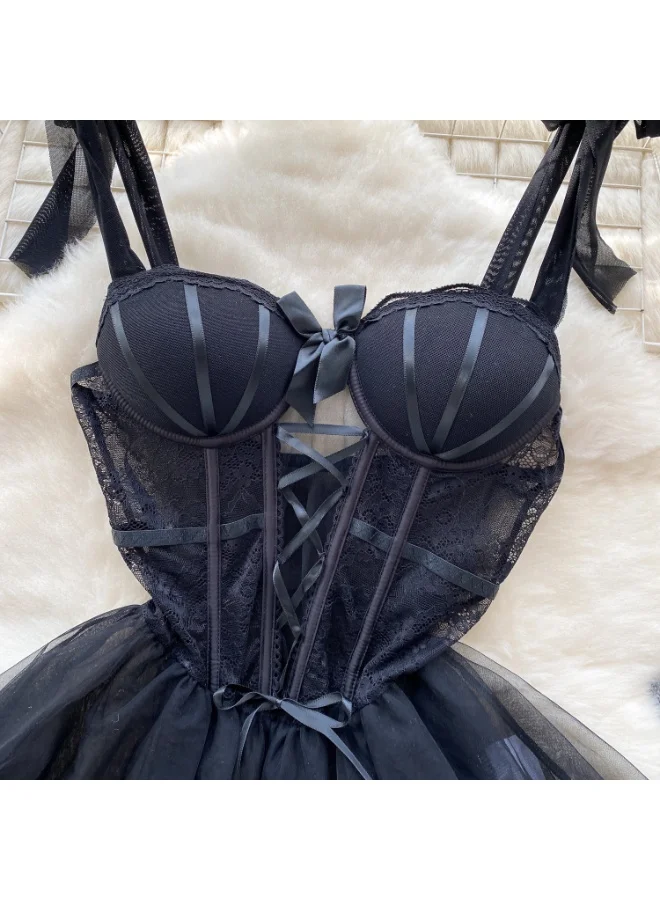 Caprisious Elegant Lace Corset Dress with Adjustable Straps and Matching Bottoms