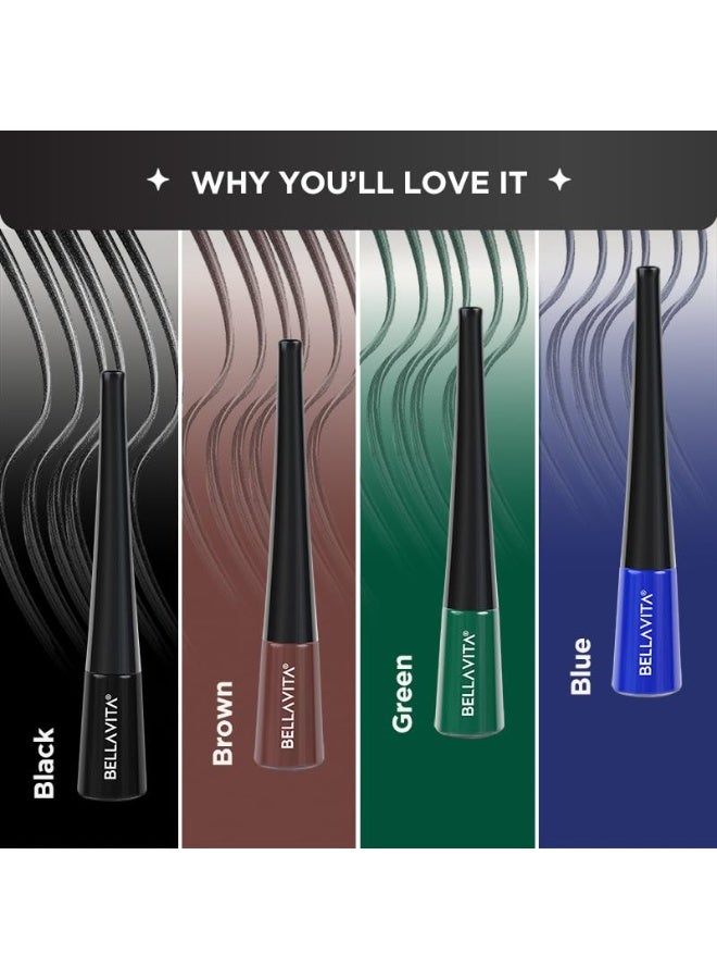 Bella Vita Organic Intense Drama Waterproof Eyeliner, Green, Matte Finish, Smudge-Proof, Fast-Drying, Felt Tip Applicator, Enriched with Biotin, 3.5 ml - Image 3