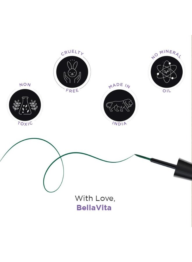 Bella Vita Organic Intense Drama Waterproof Eyeliner, Green, Matte Finish, Smudge-Proof, Fast-Drying, Felt Tip Applicator, Enriched with Biotin, 3.5 ml - Image 2