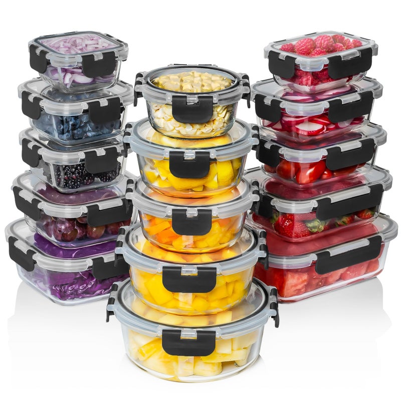 Razab 30 PC Glass Food Storage Containers with Lids - Reusable Glass Meal Prep Containers for Lunch and Leftovers - Airtight & Leakproof Snap Locking Lids - Oven, Freezer, Microwave, Dishwasher Safe - Image 1