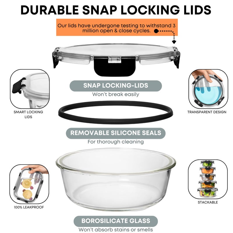 Razab 30 PC Glass Food Storage Containers with Lids - Reusable Glass Meal Prep Containers for Lunch and Leftovers - Airtight & Leakproof Snap Locking Lids - Oven, Freezer, Microwave, Dishwasher Safe - Image 3