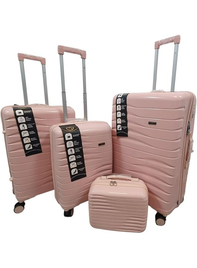 اتش تي مجموعة حقائب سفر إتش تي، من أربع قطع - حقائب سفر صلبة بعجلات دوارة، ومقبض تلسكوبي، وسحابات مقاومة للانحشار (13/20/24/28 بوصة، 13.5/49/76/129 لترًا، مجموعة سفر خفيفة الوزن، لون وردي)