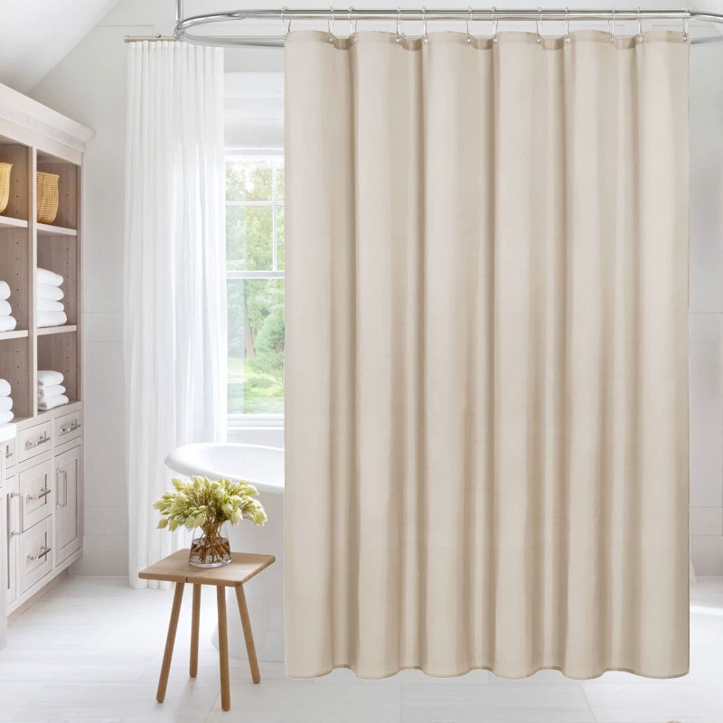 MitoVilla Beige Shower Curtain Liner Set with Plastic Hooks Cream Fabric Shower Curtain Liner for Modern Bathroom Decor Waterproof Cloth Hotel Quality 72 W x 72 H