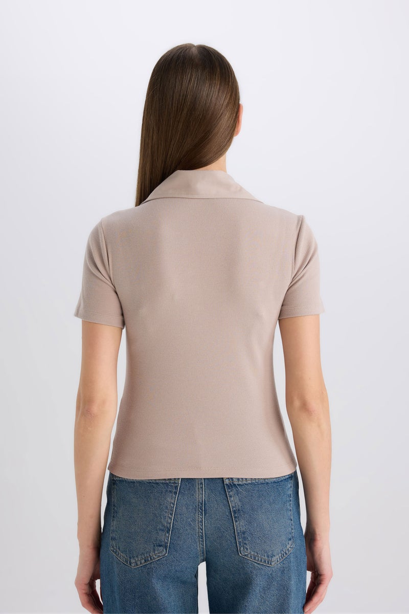 DeFacto Woman Slim Fit Ribbed Camisole Pocketed Polo Shirt  - Image 3