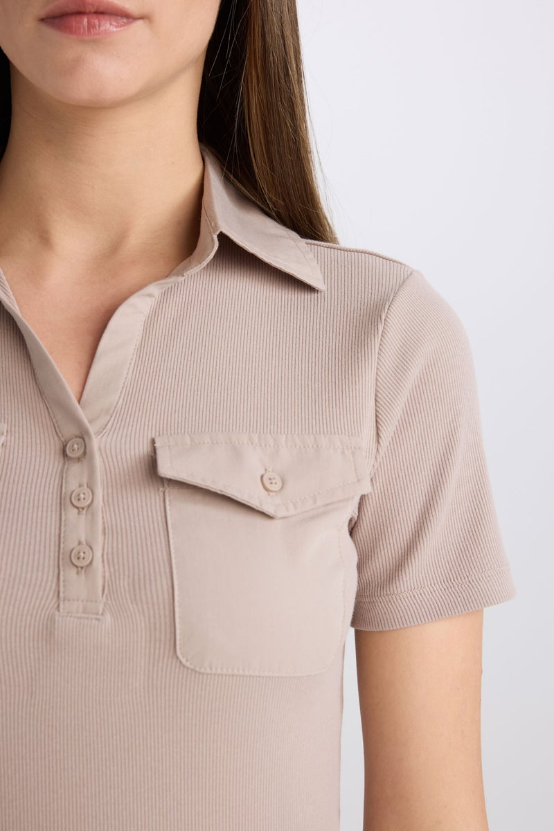 DeFacto Woman Slim Fit Ribbed Camisole Pocketed Polo Shirt  - Image 5