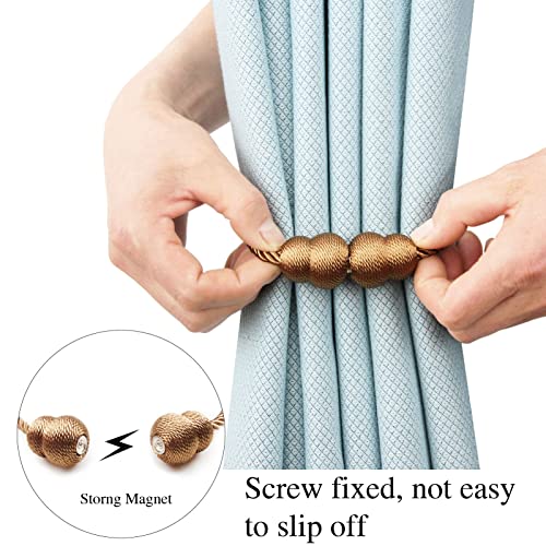 Hangtty Magnetic Curtain Tiebacks 4 Pack Rope Decorative Curtain Tie Backs Elegant Curtain Holders for Drapes Outdoor Window Treatment Holdbacks, Khaki - Image 3