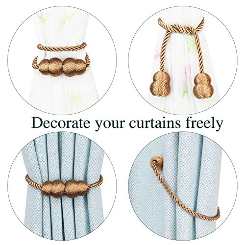 Hangtty Magnetic Curtain Tiebacks 4 Pack Rope Decorative Curtain Tie Backs Elegant Curtain Holders for Drapes Outdoor Window Treatment Holdbacks, Khaki - Image 4