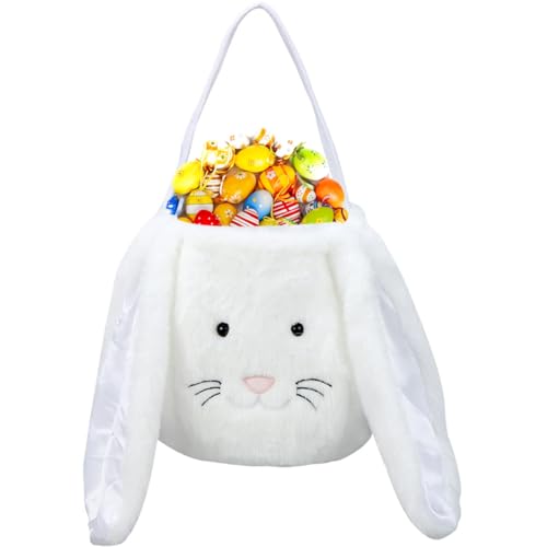 XinblueCo Plush Easter Bunny Basket for Kids Boys Girls Easter Buckets with Long Plush Ear Personalized Egg Hunting BagsBunny Kids Easter Tote Bags for Easter Decorations Candy - Image 1