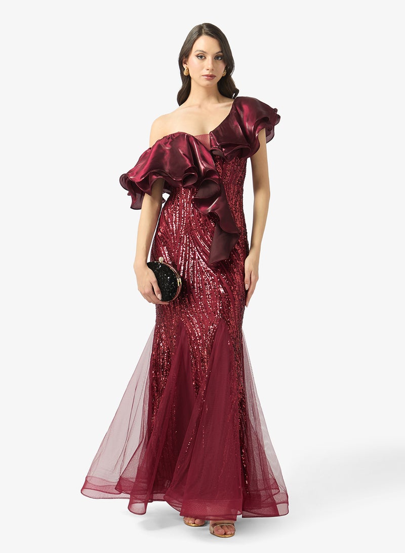 Little Mistress Maroon Ruffle Maxi - Image 4