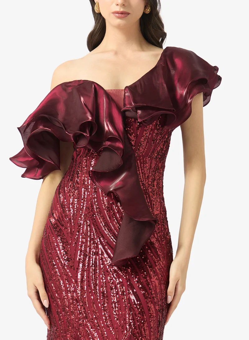 Little Mistress  Maroon Ruffle Maxi for Women | Best Price UAE