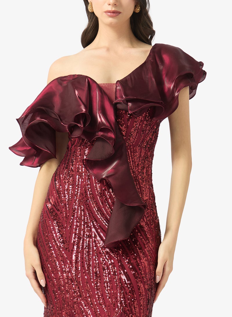 Little Mistress Maroon Ruffle Maxi - Image 3
