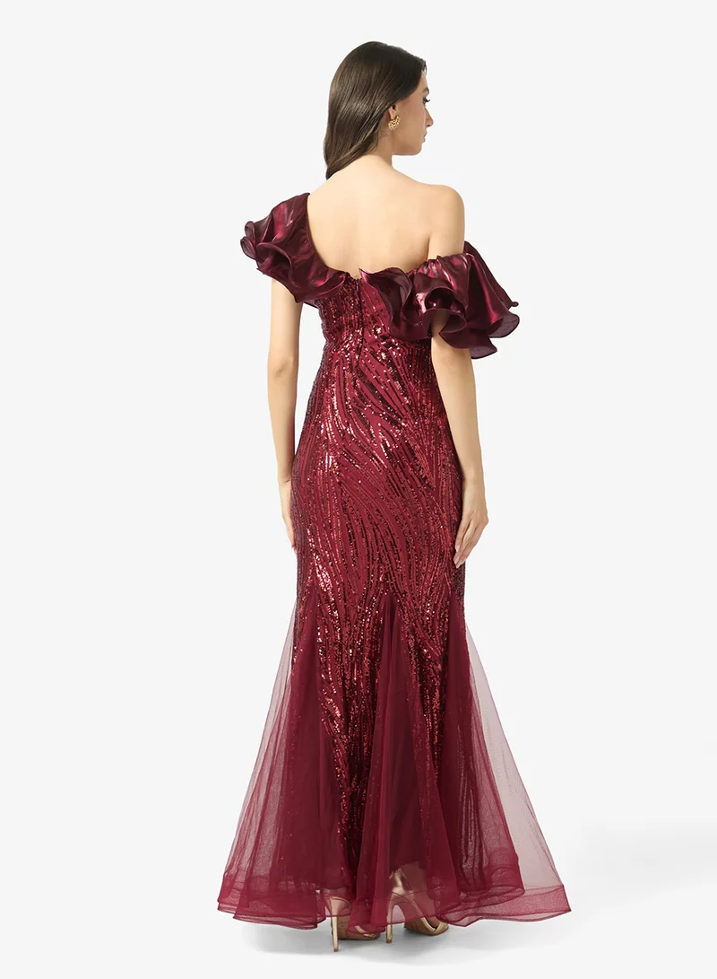 ليتل مسترس فستان ماكسي بكشكشة عنابي