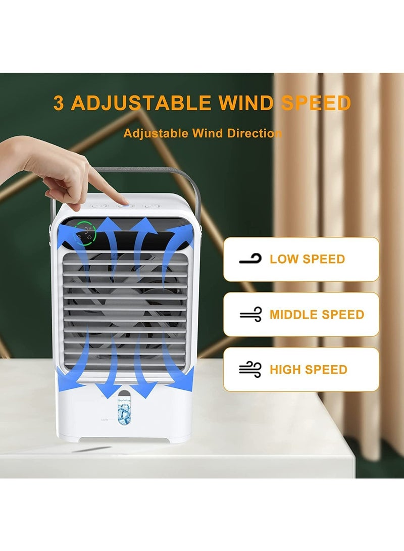 Portable Air Conditioner 4 in 1 Evaporative Air Cooler with 3 Wind Speeds Quiet Personal Mini Air Conditioner with Handle LED Light Humidifier/Timing Function for Home Office and Room - Image 4