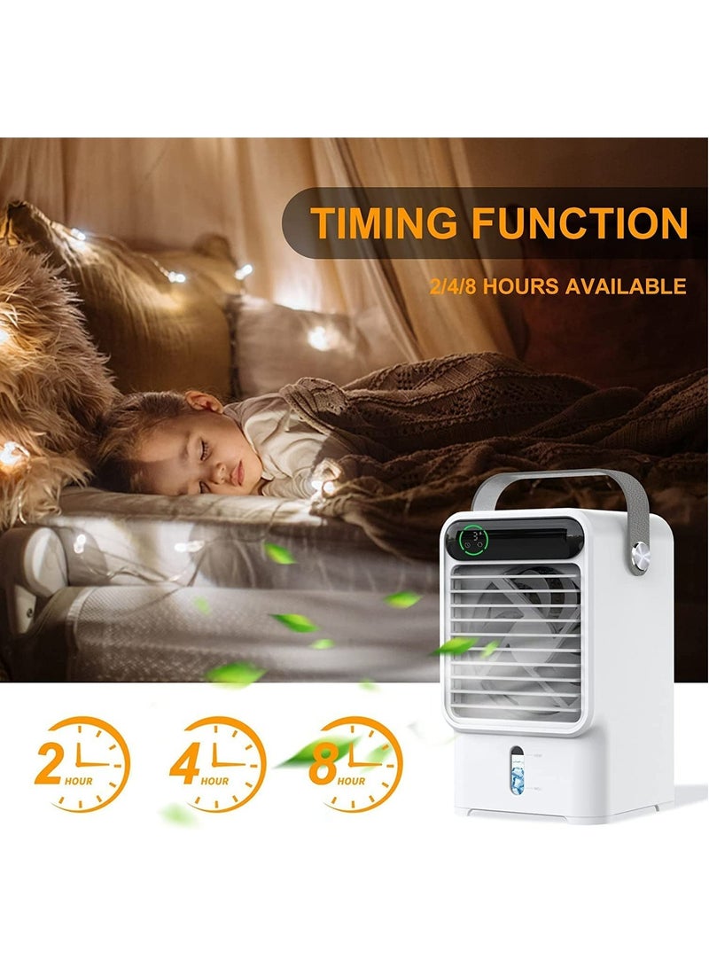 Portable Air Conditioner 4 in 1 Evaporative Air Cooler with 3 Wind Speeds Quiet Personal Mini Air Conditioner with Handle LED Light Humidifier/Timing Function for Home Office and Room - Image 5