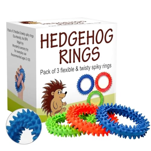 Pick A Toy Hedgehog Rings Quiet Spiky Sensory Fidget Toy 3 Pack Firm Textured Rubber Bracelet Classroom Prizes for Kids Boys Girls ADHD Fidget Toys for School - Image 1