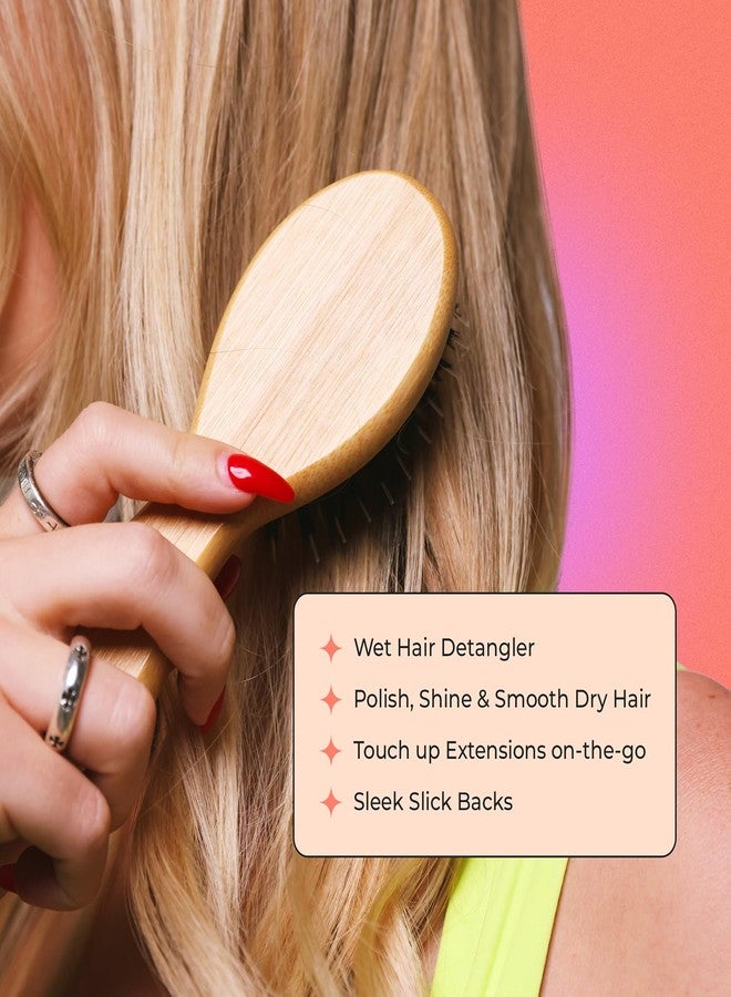 INH فرشاة شعر صغيرة من شعر الخنزير INH | فرشاة تنعيم مع شعيرات مختلطة ناعمة نباتية للشعر الرطب والجاف | فرشاة خشبية صغيرة مضادة للتجاعيد لتفكيك الشعر للباروكات والشعر الطبيعي والصناعي - Image 5