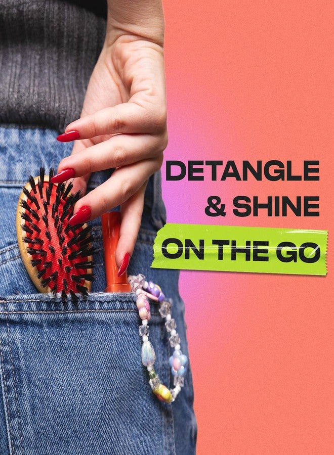 INH فرشاة شعر صغيرة من شعر الخنزير INH | فرشاة تنعيم مع شعيرات مختلطة ناعمة نباتية للشعر الرطب والجاف | فرشاة خشبية صغيرة مضادة للتجاعيد لتفكيك الشعر للباروكات والشعر الطبيعي والصناعي - Image 3