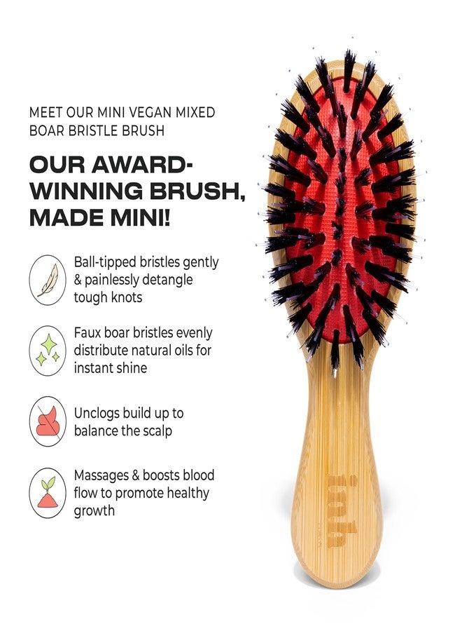 INH فرشاة شعر صغيرة من شعر الخنزير INH | فرشاة تنعيم مع شعيرات مختلطة ناعمة نباتية للشعر الرطب والجاف | فرشاة خشبية صغيرة مضادة للتجاعيد لتفكيك الشعر للباروكات والشعر الطبيعي والصناعي - Image 2