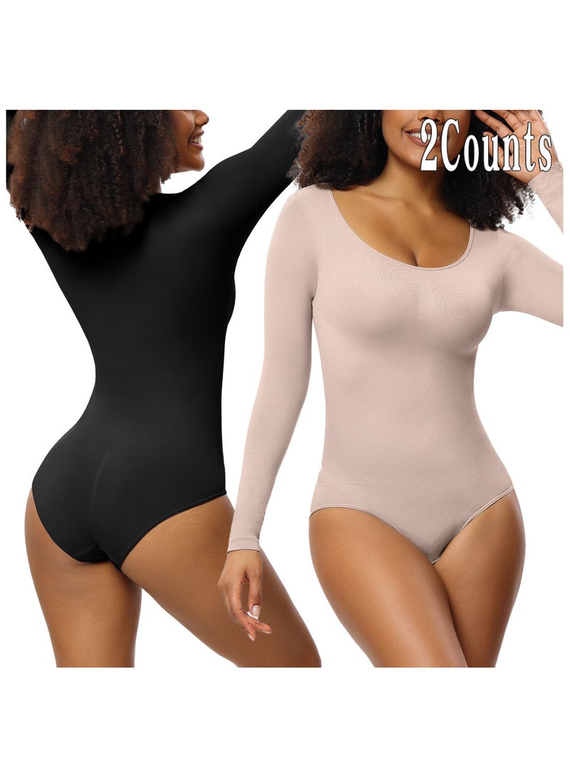 RedMapleTEK 2-PACK Postpartum Long-sleeved Seamless Bodycon Underwear Bottoming Shirt - Image 1