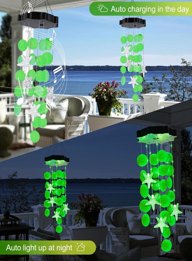 Toodour Solar Wind Chimes for Outside, Birthday Gifts for Women Mom Grandma, Waterproof 2 Modes Shells Solar Powered Outdoor Lights for Patio Holiday Garden Porch Yard Outdoor Decor - Blue & Green - Image 5
