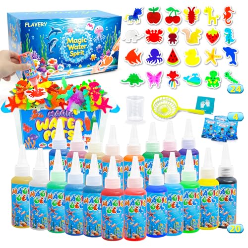 Flavery Magic Water Elf Toy Kit Fairy Water Gel Kit with 20 Magic Gels and 24 Shape Molds Craft for Kids Aqua Squishy DIY Set Birthday Gifts Water Pets - Image 1