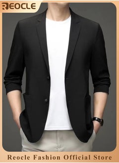 REOCLE Men's Casual Knit Blazer Business Suit Jacket Slim Fit 2 Button Lightweight Unlined Sport Coat Long-Sleeve Classic-fit Blazer  - Image 1