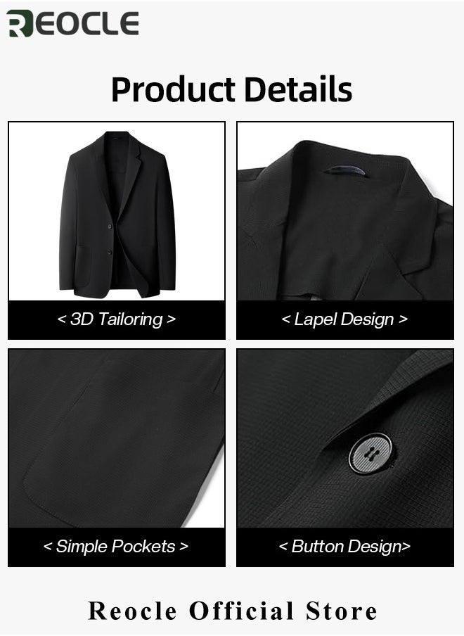 REOCLE - Men's Casual Knit Blazer Business Suit Jacket Slim Fit 2 Button Lightweight Unlined Sport Coat Long-Sleeve Classic-fit Blazer - Image 1