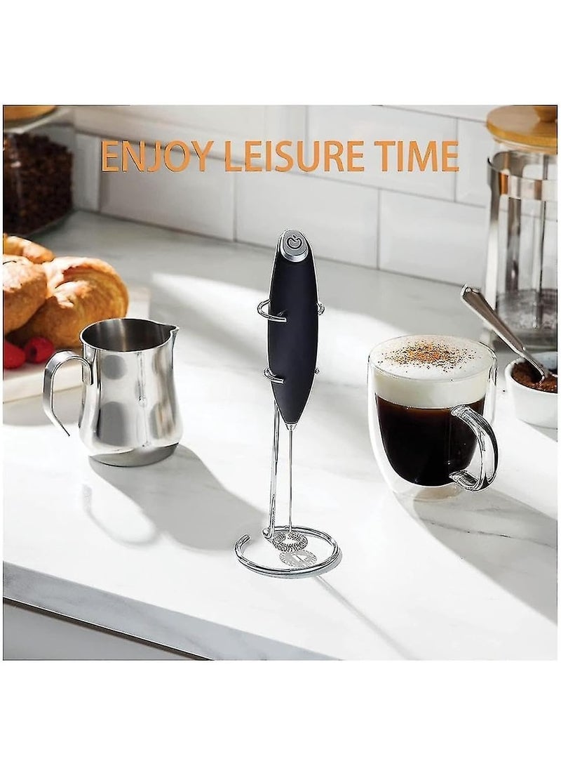 مضرب خفق اللبن المحمول باليد مع حامل يعمل بالبطارية وصانع رغوة الحليب - Image 2