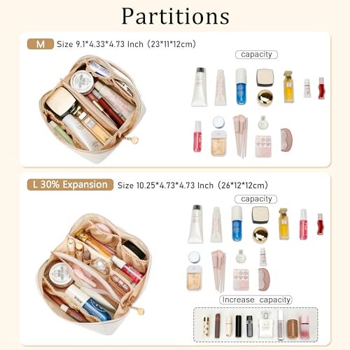 CLOUDWINGS Birthday Gifts for Women Teen Girl, Personalized Initial Makeup Organizer Bag Set, Open Flat Travel Cosmetic Bag With Clear Divider and Handle(Large-Beige,A) - Image 3