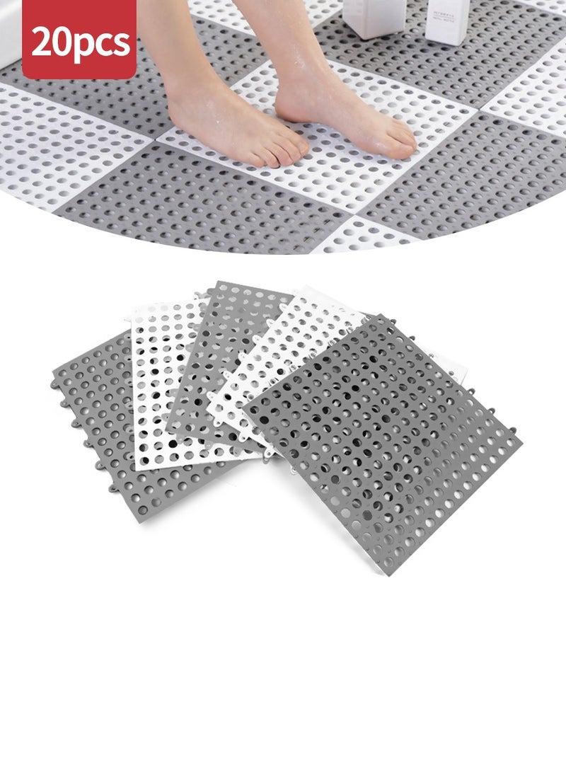 Set of 20 Bath Mats Anti-slip Shower Mat,30 x 30 cm PVC Bathtub Shower Floor Mat with Drainage Holes Floor Mat for Home Bathroom, Kitchen, Swimming Pool, Wet Area (10pcs Grey + 10pcs White) - Image 1