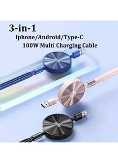 Generic Multi Charging Cable, 3 in 1 Charging Cable, Travel Charger  Adapter with Lightning/Type C/Micro USB Ports for Cell Phones/iPhone/Samsung/PS/Tablets (3.6Ft/1.1m)  - Image 4