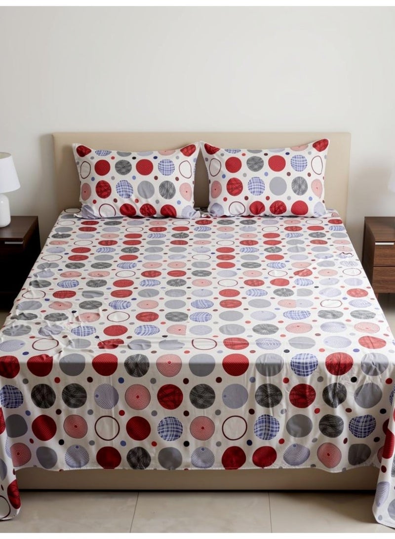 ريشا هوم King size Cotton Blend Flat Bedsheet Set 144 Thread Count Polka Dot Design 220x240 cm - Image 3
