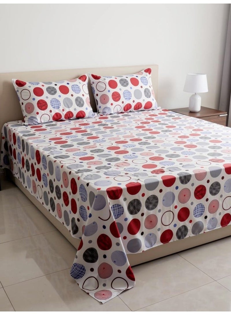 ريشا هوم King size Cotton Blend Flat Bedsheet Set 144 Thread Count Polka Dot Design 220x240 cm - Image 1