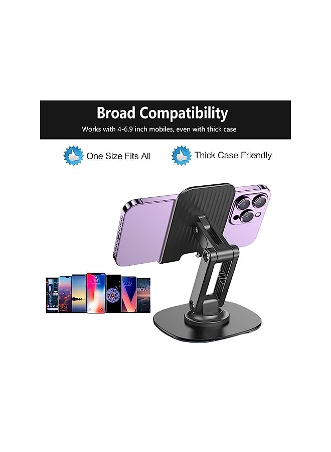 Goodern Phone Stand for Desk,360° Rotating Cell Phone Stand Holder Adjustable Desktop iPhone Stand,Foldable Phone Holder Tablet Stand Heavy Duty Phone Stand,Compatible with All Mobile Phone-Black - Image 2