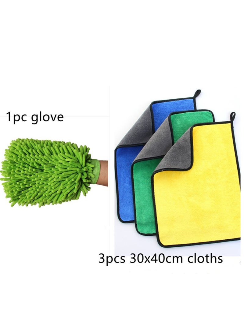 Generic - 3PCS  Car Drying Microfiber Towel And 1PC Car Wash Glove - Image 1