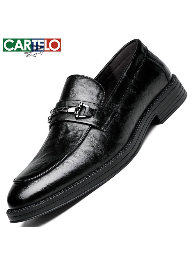 Cartelo Casual Leather Shoes For Men, Cowhide Slip-on Business Shoes, Soft-soled Breathable Men's Loafers, 9893 Black, Size 40 - Image 5