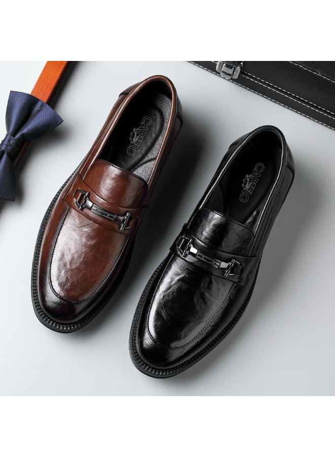 Cartelo Casual Leather Shoes For Men, Cowhide Slip-on Business Shoes, Soft-soled Breathable Men's Loafers, 9893 Black, Size 40 - Image 2
