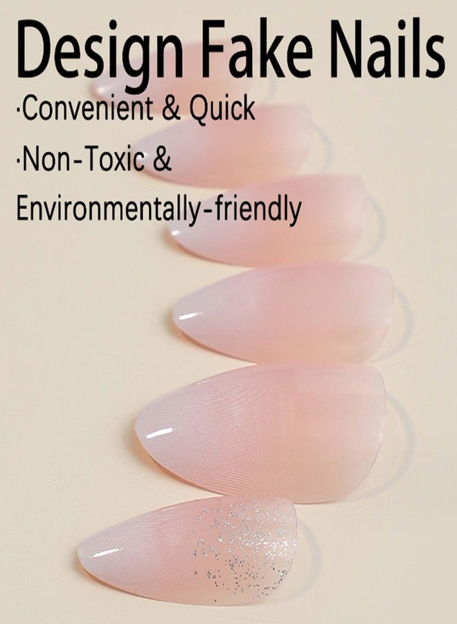 YoYoee Short Almond Press on Nails Gradient False Nails Cute Bling Fake Nails Reusable Nails Tips for Women and Girls 24PCS - Image 3