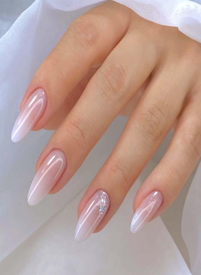 YoYoee Short Almond Press on Nails Gradient False Nails Cute Bling Fake Nails Reusable Nails Tips for Women and Girls 24PCS - Image 1