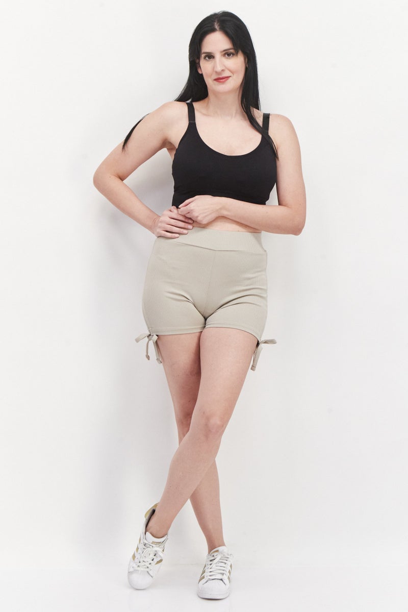 Ryder Act Women Textured Basic Shorts, Beige - Image 4