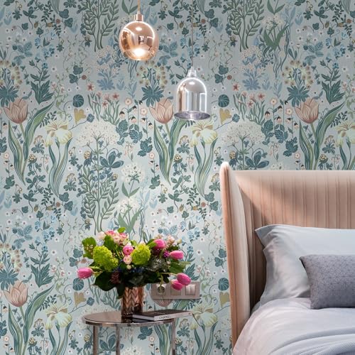 Toduso Peel and Stick Wallpaper Vintage Wall Paper Gray Blue Floral Contact Paper Removable Wallpaper 17.3"x78.7" Leaf Flower Self Adhesive for Bedroom Drawer Decor Vinyl Rolls - Image 4