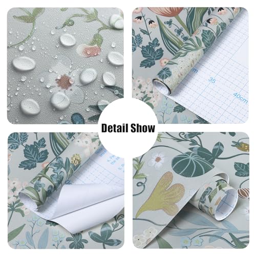 Toduso Peel and Stick Wallpaper Vintage Wall Paper Gray Blue Floral Contact Paper Removable Wallpaper 17.3"x78.7" Leaf Flower Self Adhesive for Bedroom Drawer Decor Vinyl Rolls - Image 5