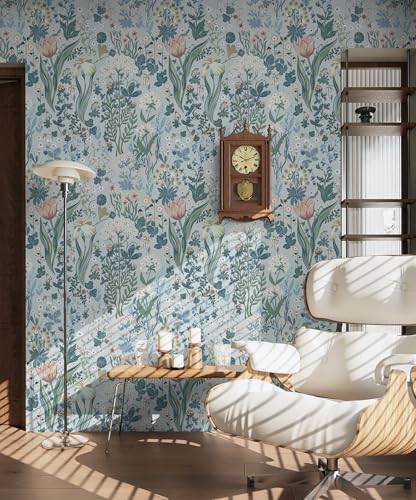 Toduso Peel and Stick Wallpaper Vintage Wall Paper Gray Blue Floral Contact Paper Removable Wallpaper 17.3"x78.7" Leaf Flower Self Adhesive for Bedroom Drawer Decor Vinyl Rolls - Image 3