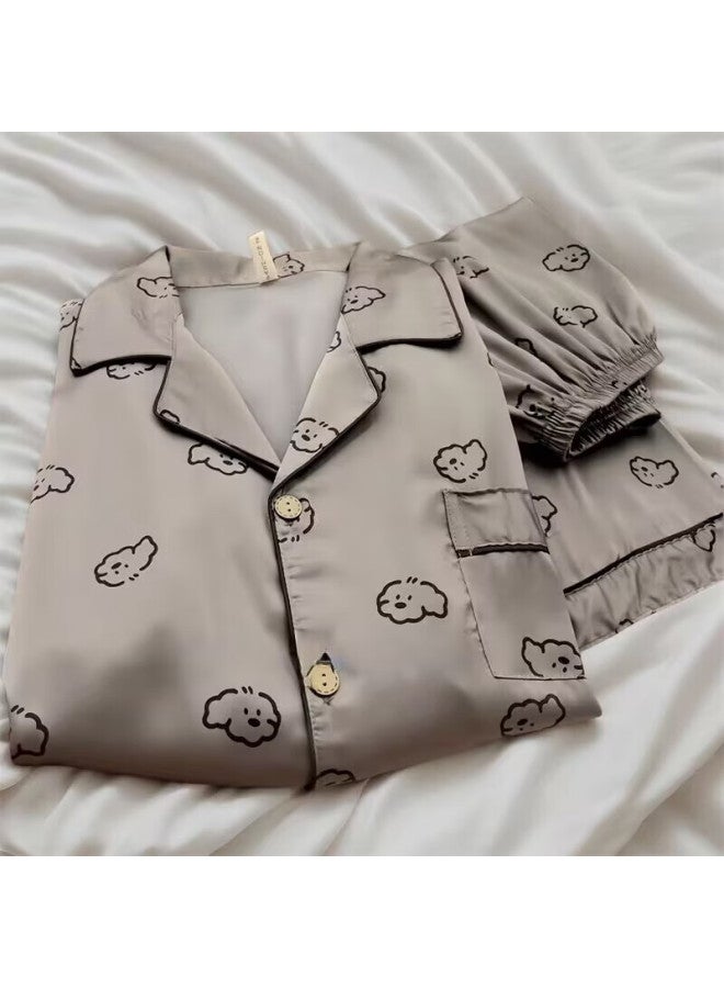 LANG SHA Langsha Style Men's Ice Silk Autumn New Cartoon Puppy Long Sleeve Long Pants Casual Homewear Suitable For Outdoor Wear - Image 1