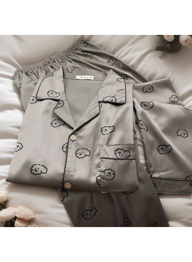 LANG SHA Langsha Style Men's Ice Silk Autumn New Cartoon Puppy Long Sleeve Long Pants Casual Homewear Suitable For Outdoor Wear - Image 2