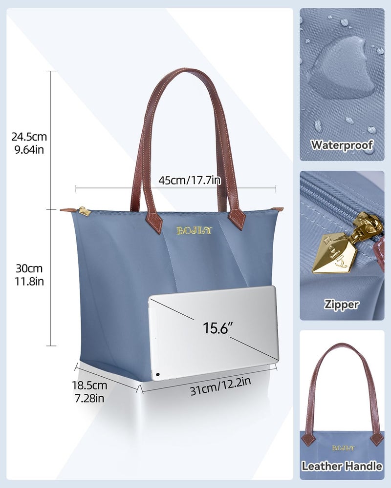 BOJLY Tote Bag for Women, 21 Liters Large Capacity Waterproof Tote Bag, Multi-Pocket Shoulder Bag, Suitable for Daily Travel, Work, Beach Shopping Bag Airy Blue - Image 4