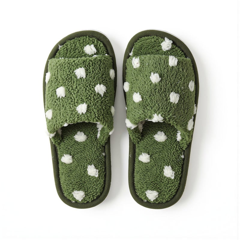 Women Polka Dot Open Slippers For Home Bedroom Kitchen Living Room Indoor Non-Slip 36-37 White Black - Image 1