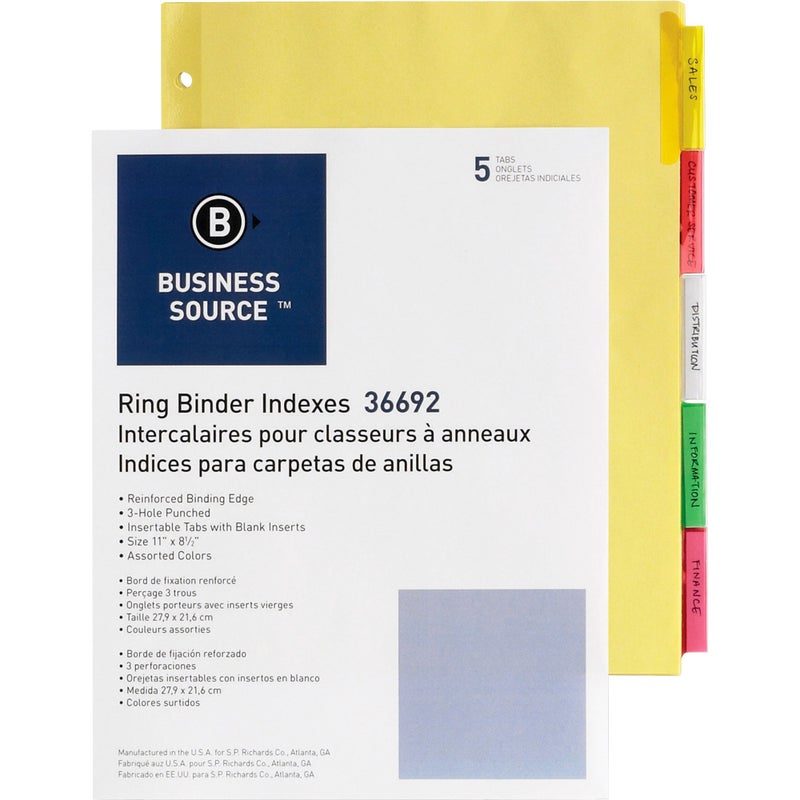 Business Source Ring Binder Index Dividers - Set of 5 Multicolored Tabs (36692) - Image 2